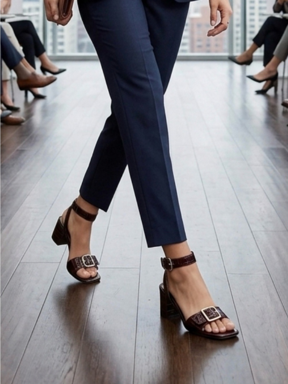 J. Crew Brown Croc-Embossed Heel Sandals with Buckle Size 9